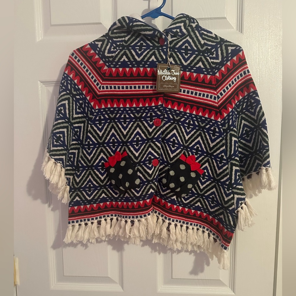 Matilda Jane Multicolor Patterned Kids Poncho- A Caroling We Will Go